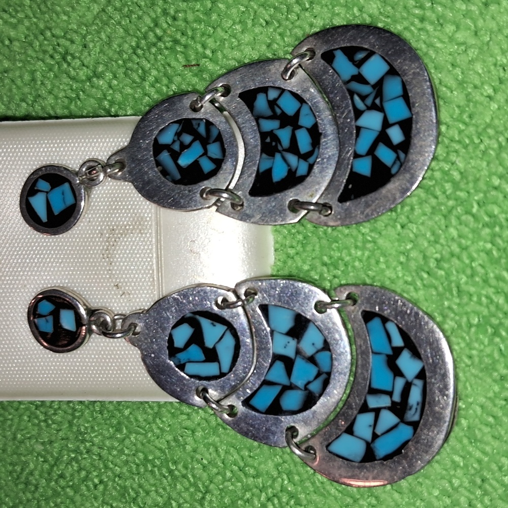 Sterling Silver & Turquoise,with Black Matrix,Vintage Earrings made in MEXICO🦋